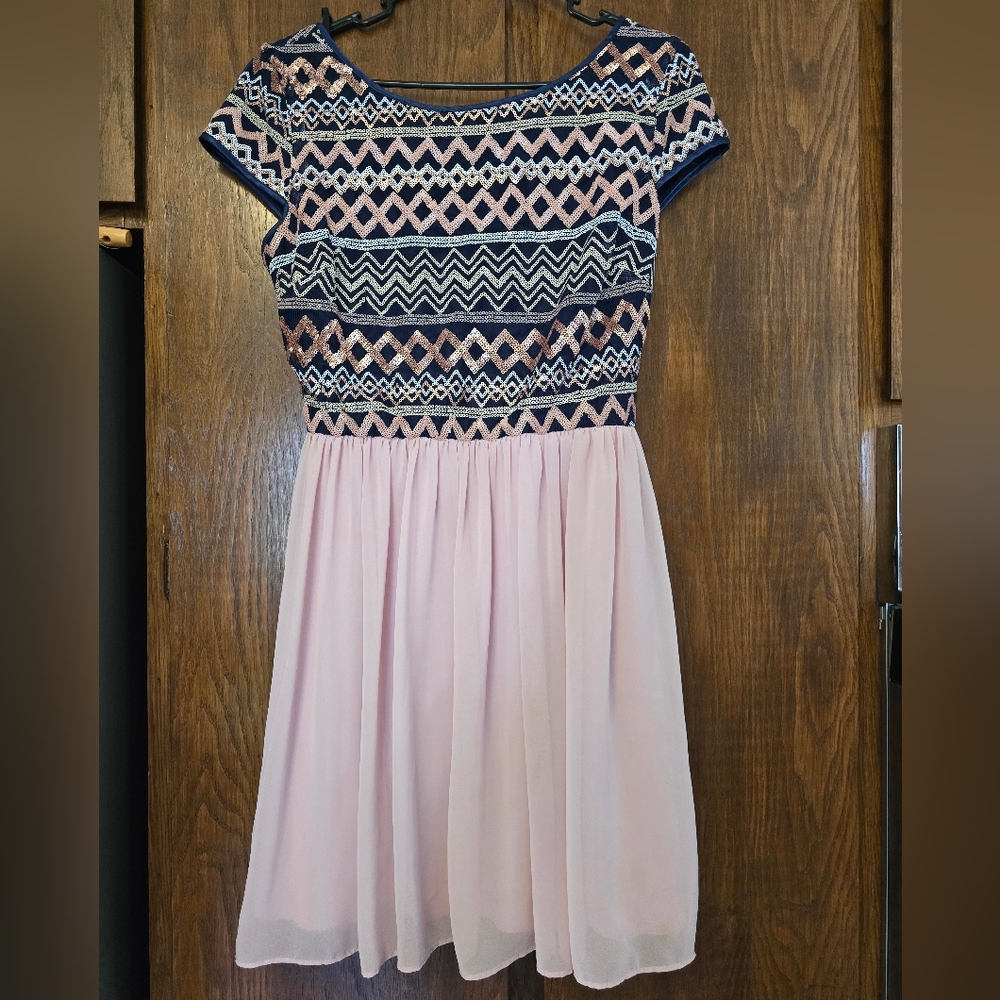 B Darlin Pink and Navy Dress
